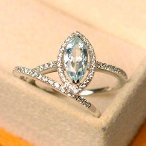 New Gorgeous Sterling Silver Aquamarine Diamond Set